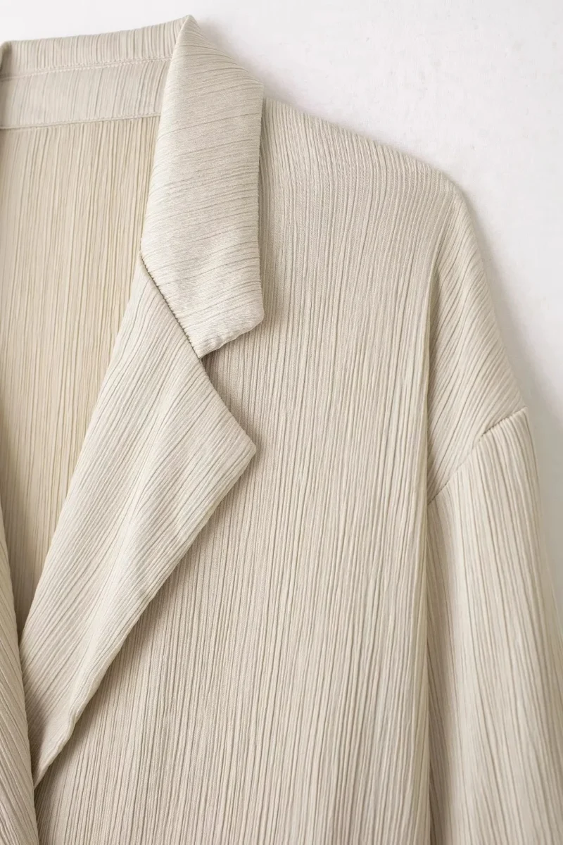 HH Women's Commuter Suit 2-piece Retro Wrinkle Effect Double-breasted Blazer + High-waisted Women's Casual Lace-up Trousers