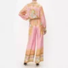 Sa8abf6adbdb448b49d0babe23871f009I.webp CHICEVER Casual Vacation Two Piece Set for Women Laple Long Sleeve Pink Printed Shirt High Waist Trousers Suit Female Autumn New