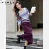 VIMLY Women's Autumn Two Piece Skirt Set 2025 Casual Ombre Purple Knit O-neck Tops Straight Long Skirts Elegant Skirt Suit A2539