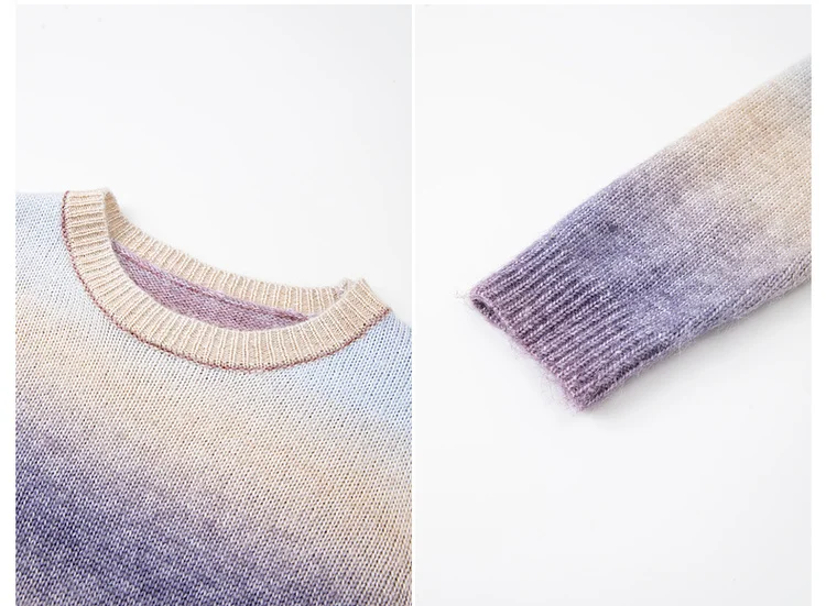 VIMLY Women's Autumn Two Piece Skirt Set 2025 Casual Ombre Purple Knit O-neck Tops Straight Long Skirts Elegant Skirt Suit A2539