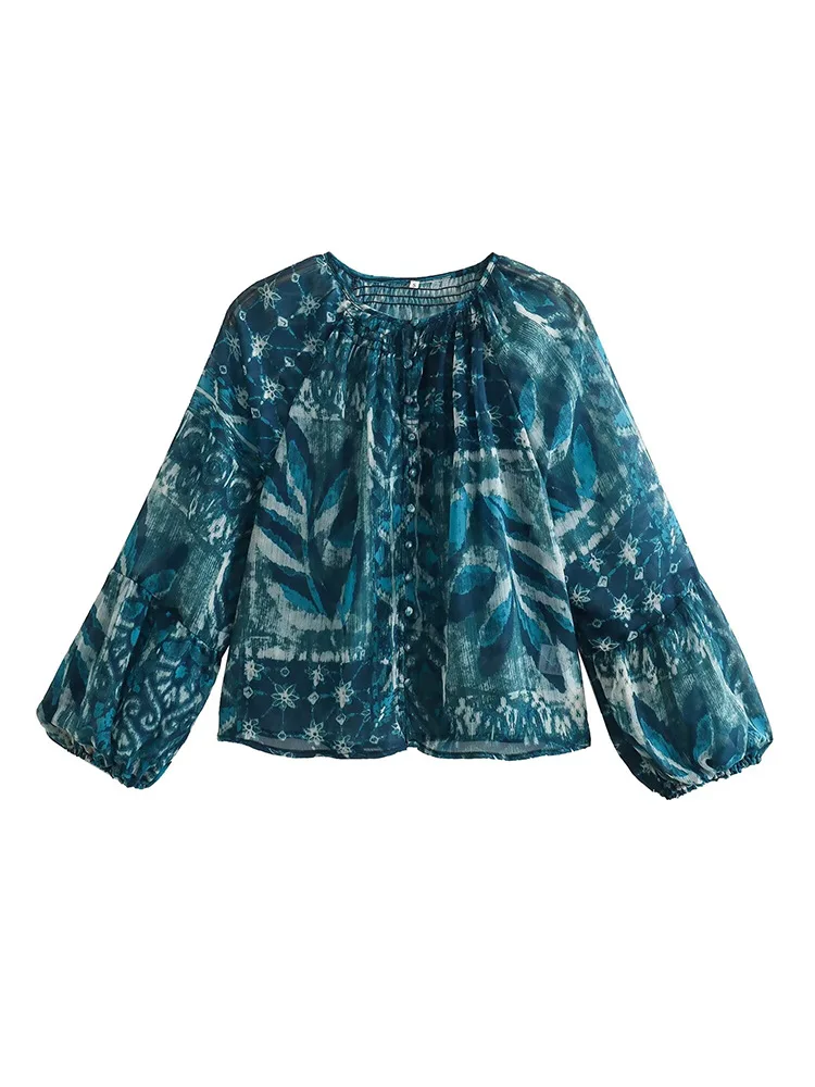 Sb904f8bfbedc429bb0556188f24892276.webp 2024 New Women Long Skirt Set Casual Long Sleeve Print Shirts + High Waist Slim Ankle-Length Skirts Set