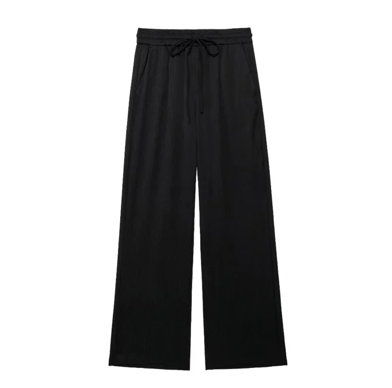 HH Women's Commuter Suit 2-piece Retro Wrinkle Effect Double-breasted Blazer + High-waisted Women's Casual Lace-up Trousers