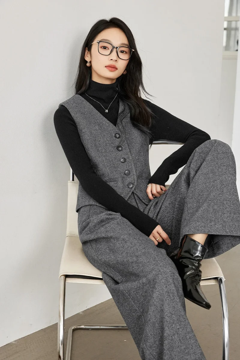 VIMLY Women's Simple 2025 Spring Business Blazer Versatile Suit V-Neck Short Jackets+Vest+Pants Commuter Elegant Pants 3pcs Set