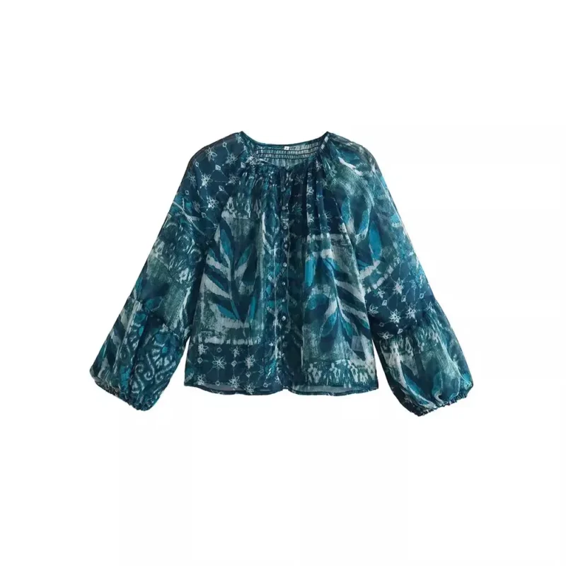 Sce6e32108cc94f2aa250a1650a7646eff.webp 2024 New Women Long Skirt Set Casual Long Sleeve Print Shirts + High Waist Slim Ankle-Length Skirts Set