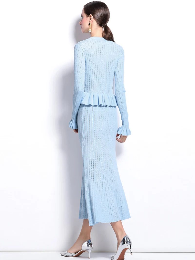 DGLUKE Knitted 2 Pieces Set For Woman Long Sleeve Top And Long Skirt Set 2 Piece Elegant Outfits Sweater Matching Sets