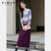 VIMLY Women's Autumn Two Piece Skirt Set 2025 Casual Ombre Purple Knit O-neck Tops Straight Long Skirts Elegant Skirt Suit A2539