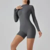 Zipper Tracksuit Set Women Yoga Jumpsuit Stand Collar Half Long Sleeved High Waist Butt Lift Fitness Sports Bodysuit Leggings