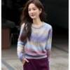 VIMLY Women's Autumn Two Piece Skirt Set 2025 Casual Ombre Purple Knit O-neck Tops Straight Long Skirts Elegant Skirt Suit A2539
