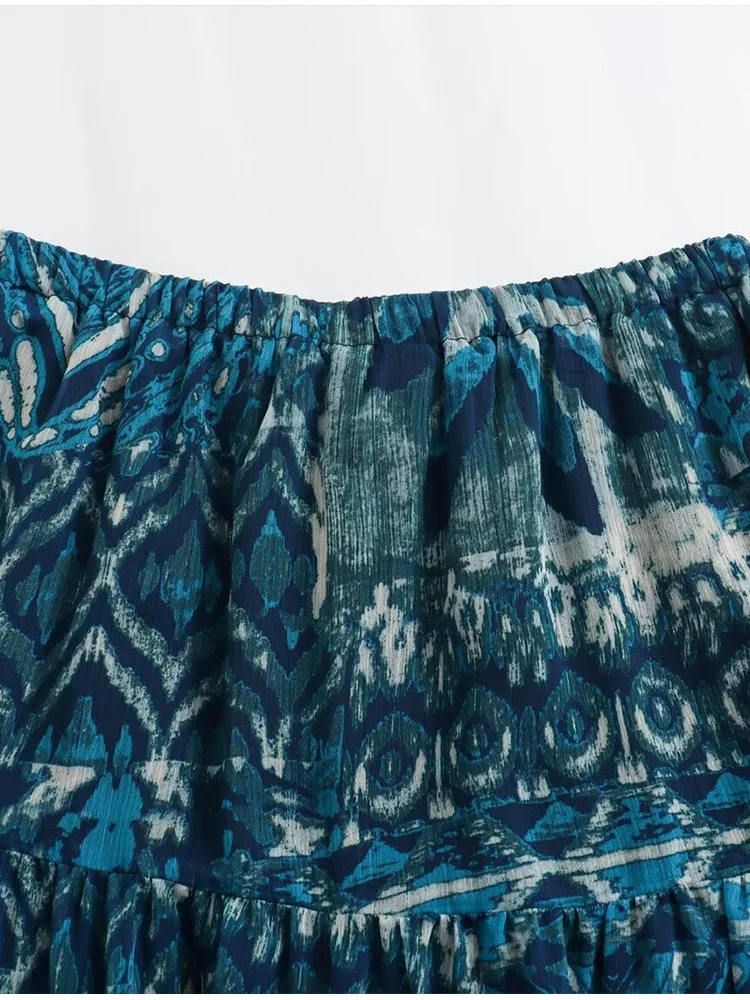 Sdf99dbfb88c54d92936830bf08c0f574M.webp 2024 New Women Long Skirt Set Casual Long Sleeve Print Shirts + High Waist Slim Ankle-Length Skirts Set