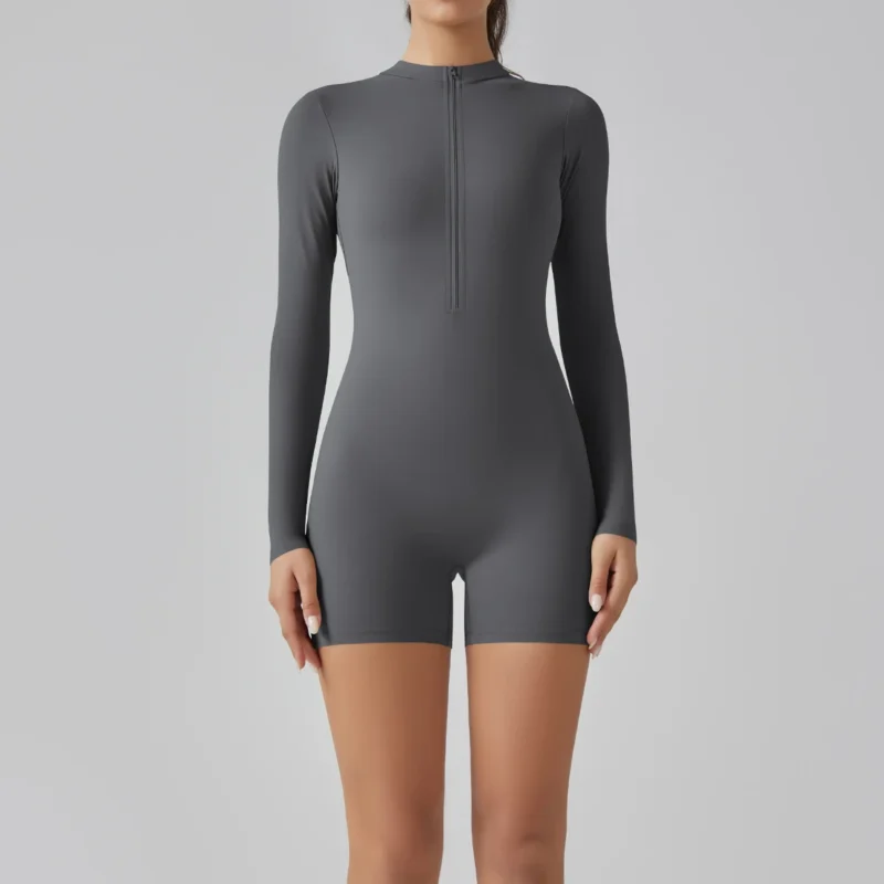 Zipper Tracksuit Set Women Yoga Jumpsuit Stand Collar Half Long Sleeved High Waist Butt Lift Fitness Sports Bodysuit Leggings