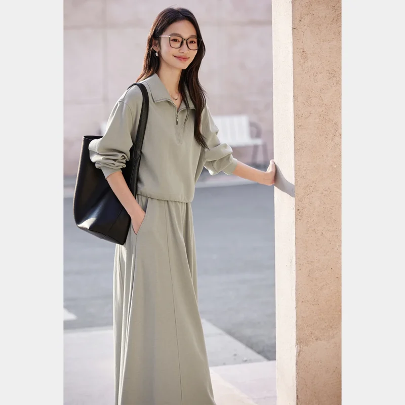 Se3be5efb296d4bfaad135bebcbc198dcw.webp VIMLY 2 Piece Sweatshirt Skirt Set Woman Outfits 2026 Casual Cotton Blend Ladies Zipper Lapel Top Skirt Clothing Sets A0168