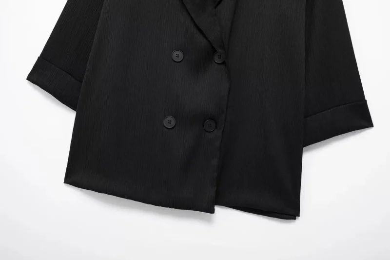 HH Women's Commuter Suit 2-piece Retro Wrinkle Effect Double-breasted Blazer + High-waisted Women's Casual Lace-up Trousers