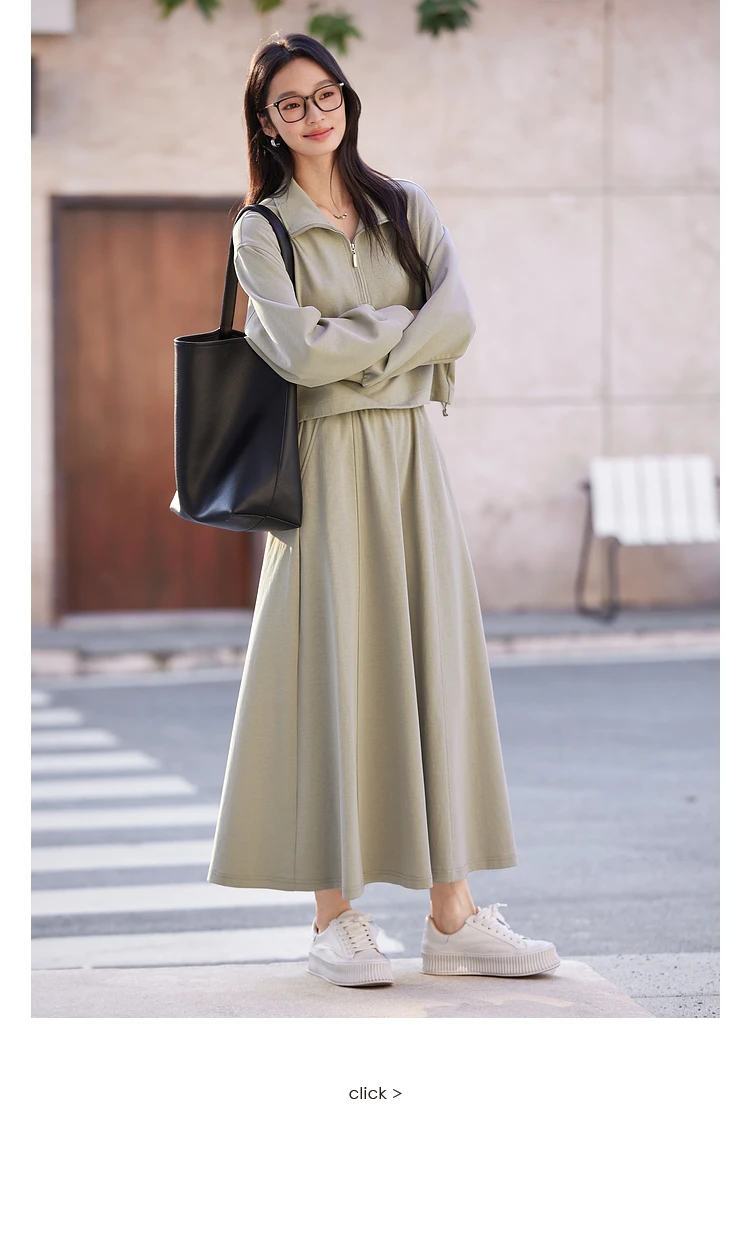 Sf7a560e795144de0af10145f1cdffe94f.webp VIMLY 2 Piece Sweatshirt Skirt Set Woman Outfits 2026 Casual Cotton Blend Ladies Zipper Lapel Top Skirt Clothing Sets A0168