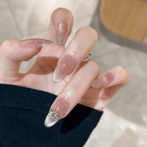 French Style Removable Fake Nails with Diamond Design