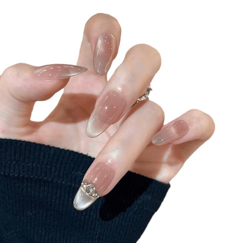 French Style Removable Fake Nails with Diamond Design