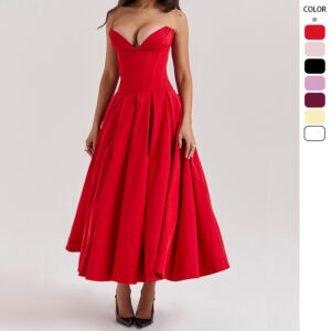 e5e53d84-5c28-4163-a6bc-33114a626b5a.jpg Spring women's dress, a sexy and hot girl sleeveless mid-length solid color strapless dress