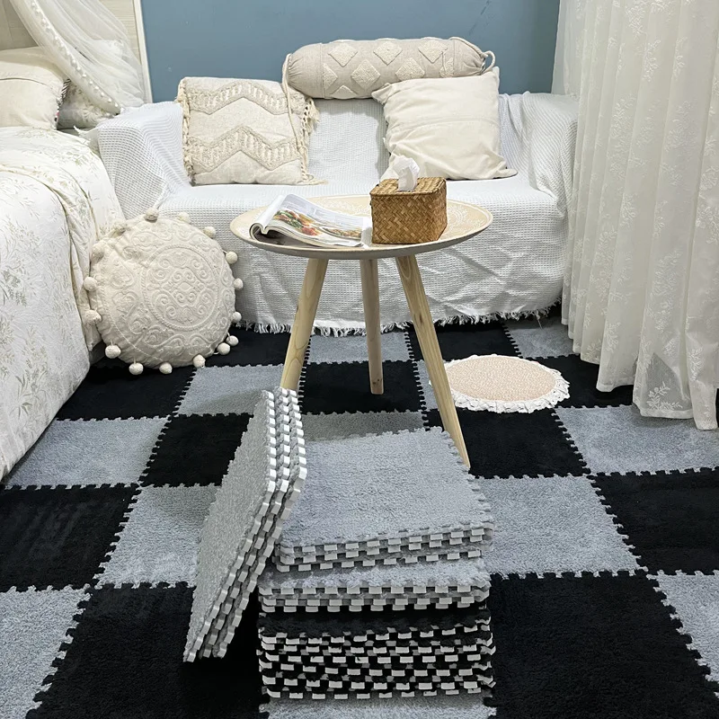 Soft Plush Warm Carpet Baby Play Mat Baby Bedroom Patchwork Carpet EVA Foam Interlocking Sports Floor Tiles Baby Warm Game Mat