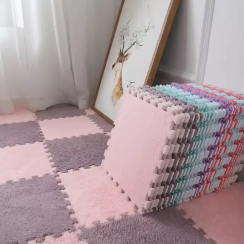 Soft Plush Warm Carpet Baby Play Mat Baby Bedroom Patchwork Carpet EVA Foam Interlocking Sports Floor Tiles Baby Warm Game Mat