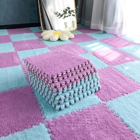 Soft Plush Warm Carpet Baby Play Mat Baby Bedroom Patchwork Carpet EVA Foam Interlocking Sports Floor Tiles Baby Warm Game Mat