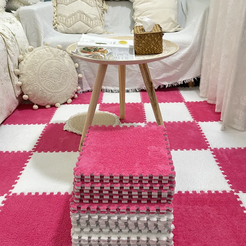 Soft Plush Warm Carpet Baby Play Mat Baby Bedroom Patchwork Carpet EVA Foam Interlocking Sports Floor Tiles Baby Warm Game Mat