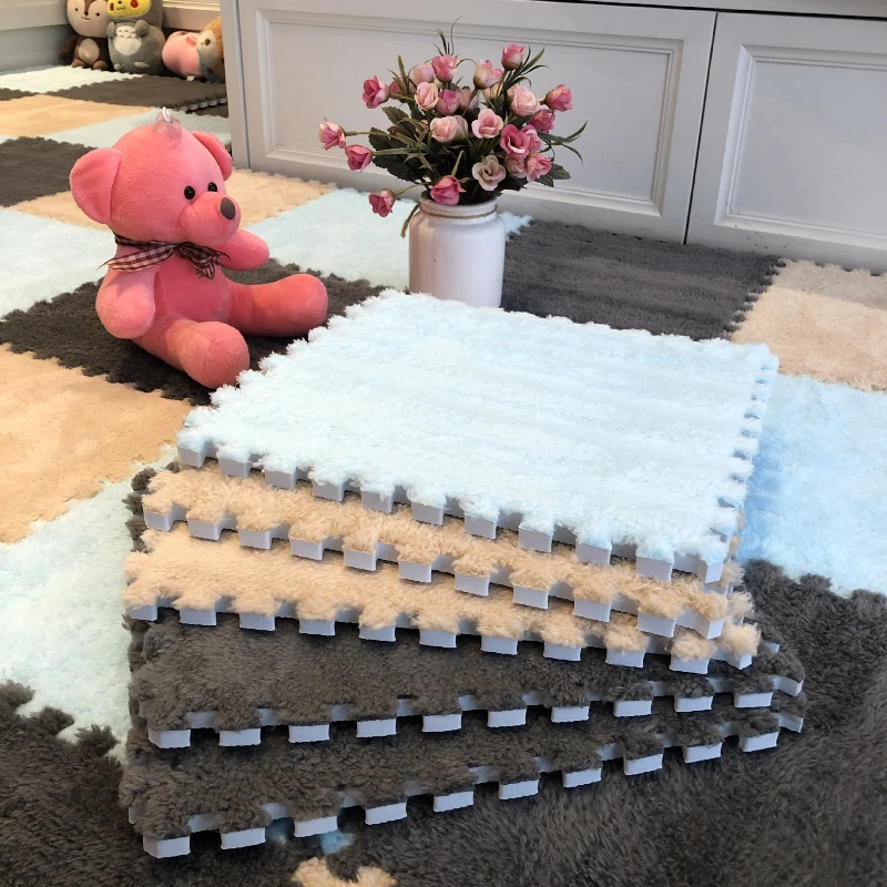 Soft Plush Warm Carpet Baby Play Mat Baby Bedroom Patchwork Carpet EVA Foam Interlocking Sports Floor Tiles Baby Warm Game Mat