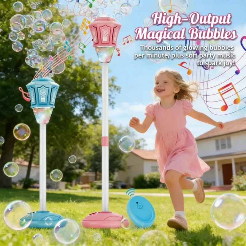 Automatic Vertical Bubble Machine 2.4GHz Remote Control Music Light Up Height Adjustable Outdoor Toy for Wedding Birthday Party
