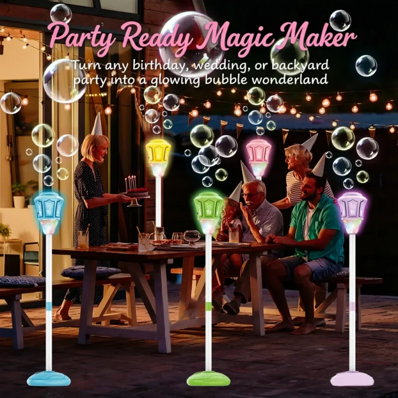 Automatic Vertical Bubble Machine 2.4GHz Remote Control Music Light Up Height Adjustable Outdoor Toy for Wedding Birthday Party