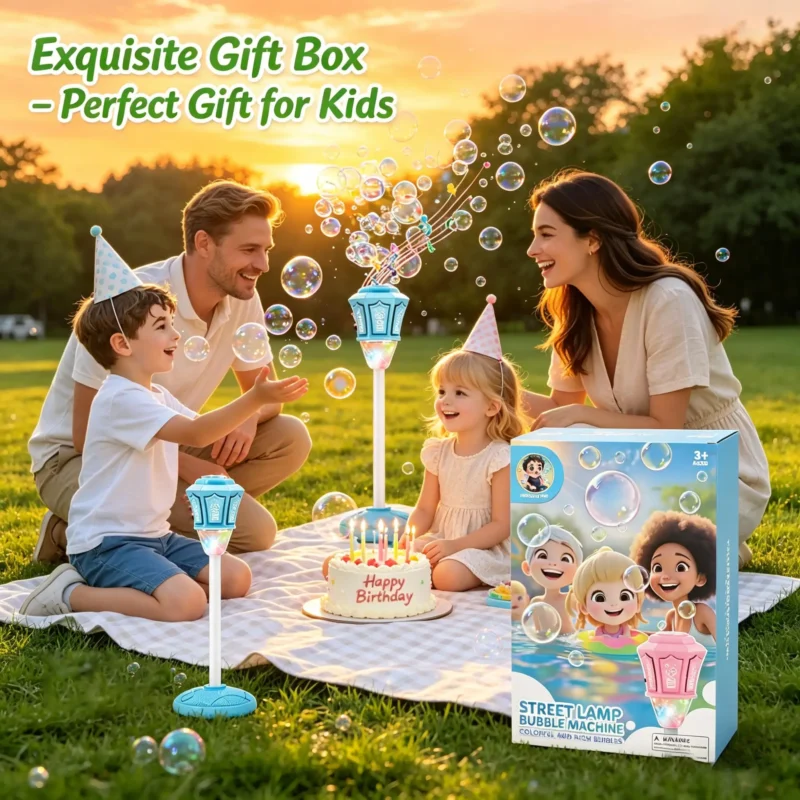 Automatic Vertical Bubble Machine 2.4GHz Remote Control Music Light Up Height Adjustable Outdoor Toy for Wedding Birthday Party