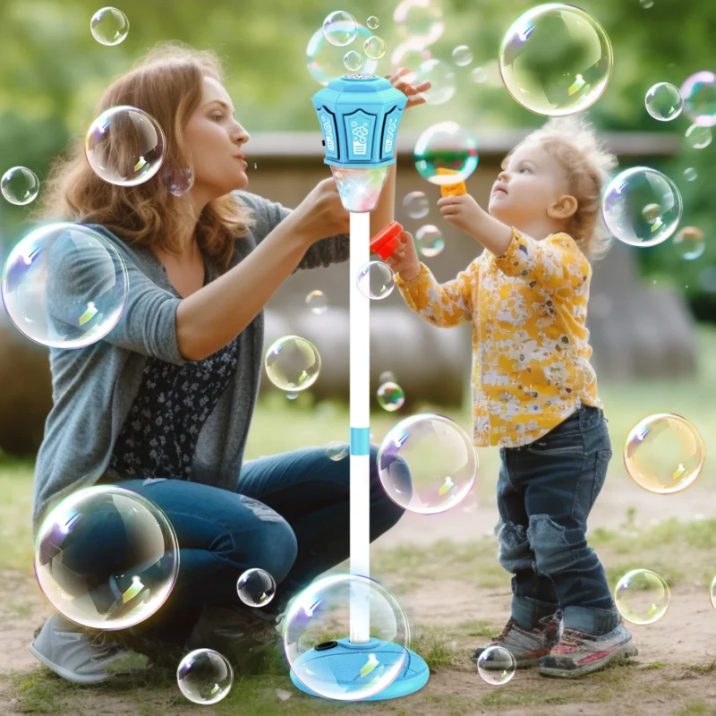 Automatic Vertical Bubble Machine 2.4GHz Remote Control Music Light Up Height Adjustable Outdoor Toy for Wedding Birthday Party