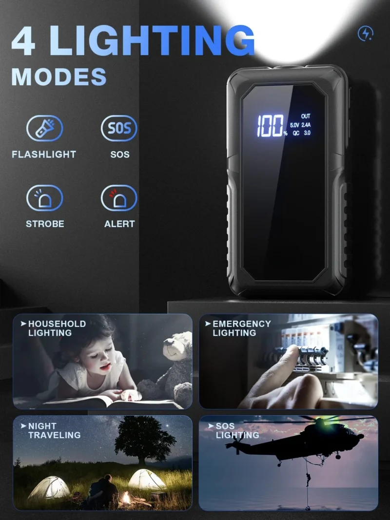 PAIVIROKU 2000A Peak Portable Car Jump Starter with Fast Wireless Charging (12V)