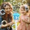 Automatic Vertical Bubble Machine 2.4GHz Remote Control Music Light Up Height Adjustable Outdoor Toy for Wedding Birthday Party