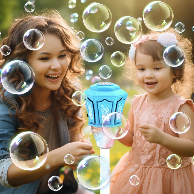 Automatic Vertical Bubble Machine 2.4GHz Remote Control Music Light Up Height Adjustable Outdoor Toy for Wedding Birthday Party
