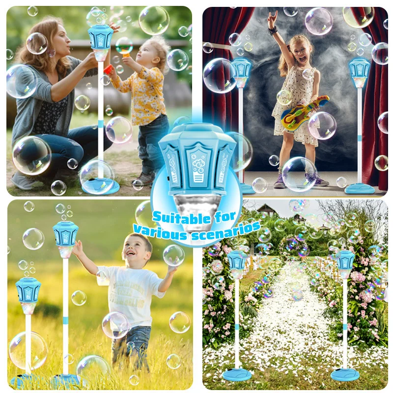 Automatic Vertical Bubble Machine 2.4GHz Remote Control Music Light Up Height Adjustable Outdoor Toy for Wedding Birthday Party