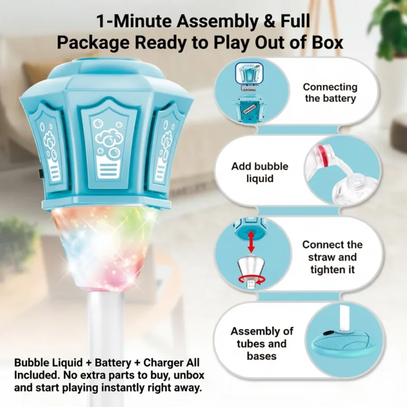 Automatic Vertical Bubble Machine 2.4GHz Remote Control Music Light Up Height Adjustable Outdoor Toy for Wedding Birthday Party