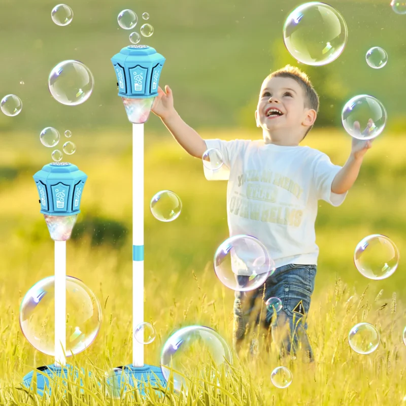 Automatic Vertical Bubble Machine 2.4GHz Remote Control Music Light Up Height Adjustable Outdoor Toy for Wedding Birthday Party