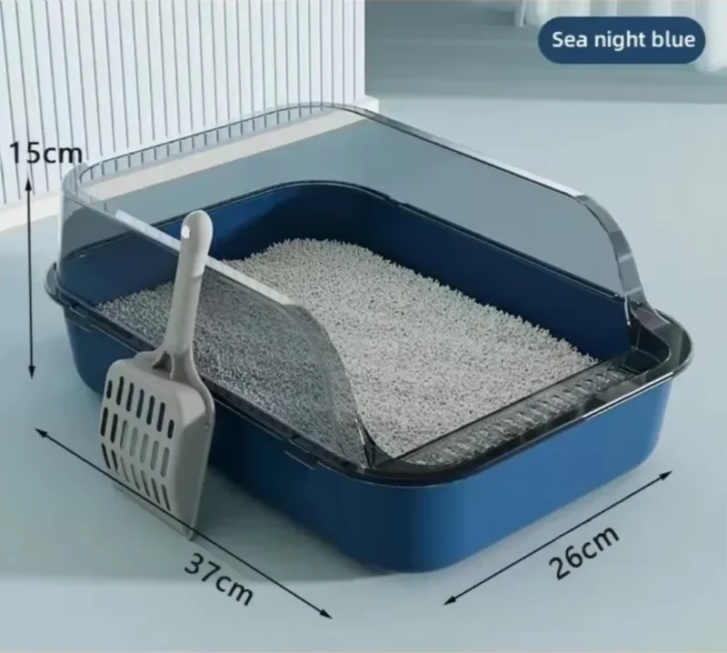 Semi-Enclosed Cat Litter Box – High-Sided Splashproof Pet Toilet Tray