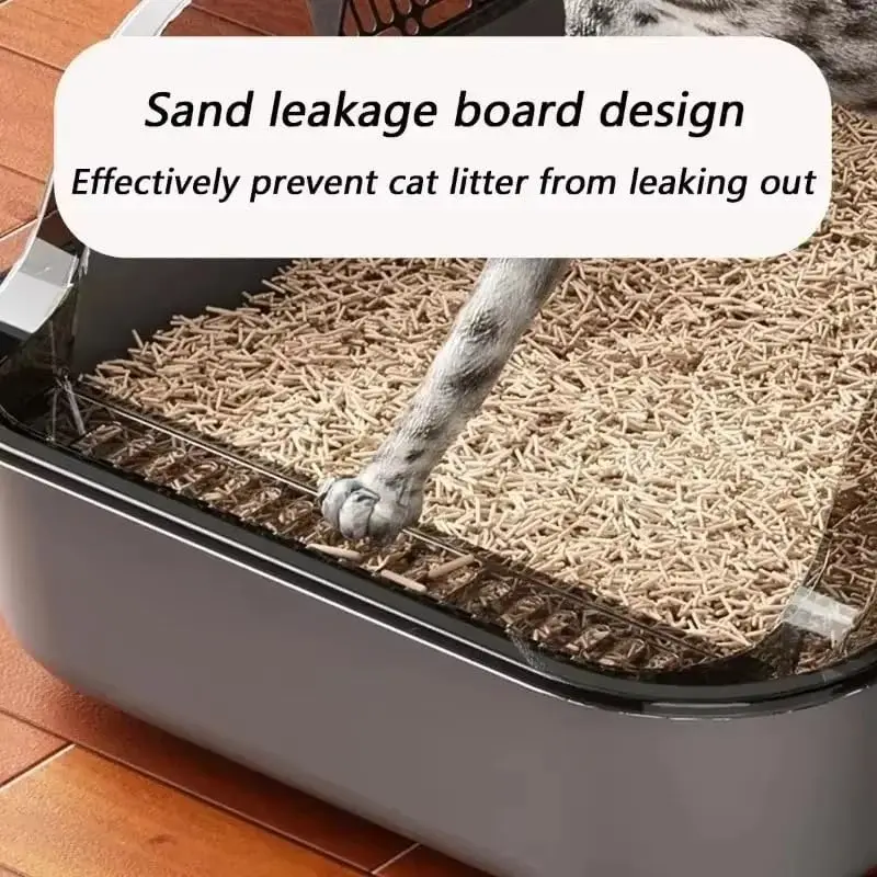 Semi-Enclosed Cat Litter Box – High-Sided Splashproof Pet Toilet Tray