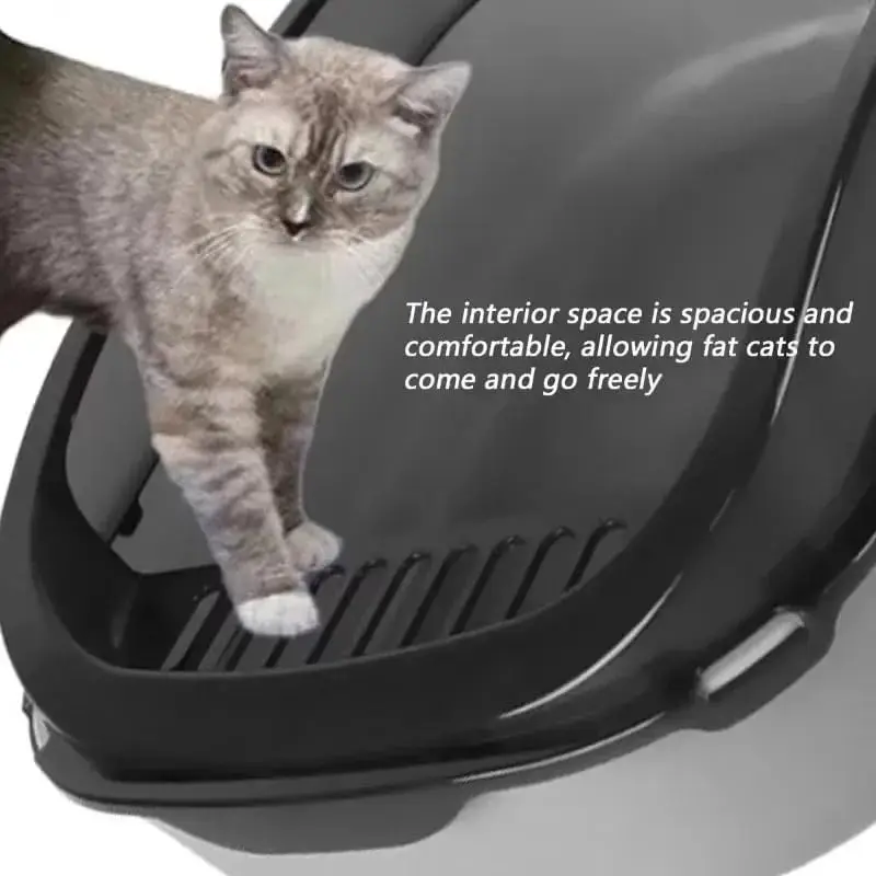 Semi-Enclosed Cat Litter Box – High-Sided Splashproof Pet Toilet Tray