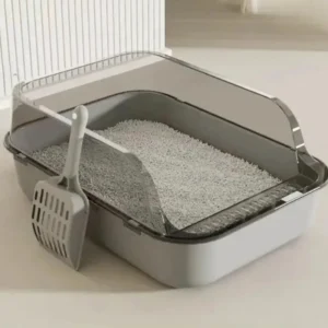 Semi-Enclosed Cat Litter Box – High-Sided Splashproof Pet Toilet Tray