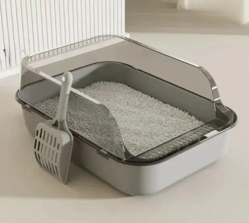 Semi-Enclosed Cat Litter Box – High-Sided Splashproof Pet Toilet Tray