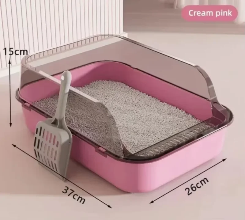 Semi-Enclosed Cat Litter Box – High-Sided Splashproof Pet Toilet Tray