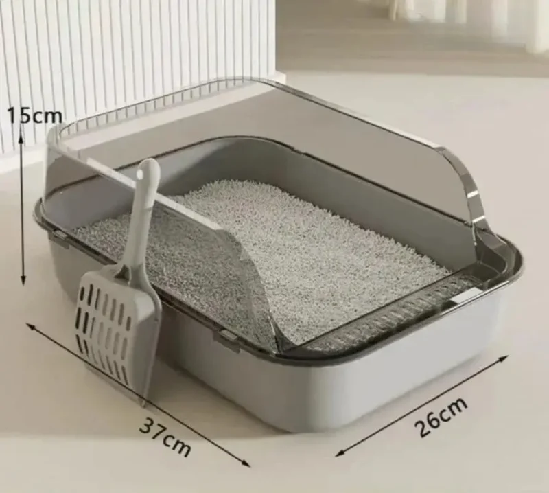 Semi-Enclosed Cat Litter Box – High-Sided Splashproof Pet Toilet Tray