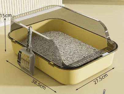 Semi-Enclosed Cat Litter Box – High-Sided Splashproof Pet Toilet Tray