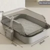 Semi-Enclosed Cat Litter Box – High-Sided Splashproof Pet Toilet Tray