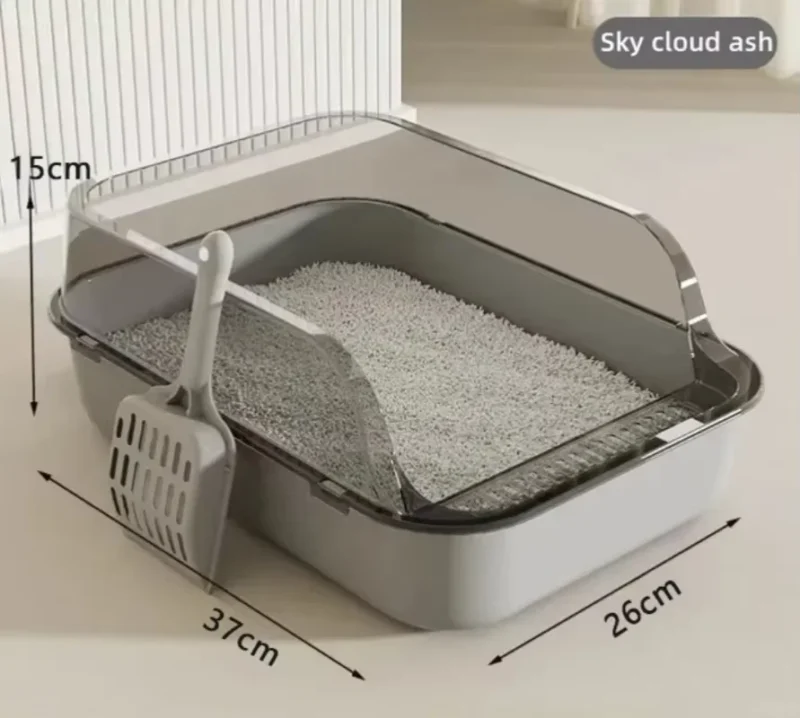 Semi-Enclosed Cat Litter Box – High-Sided Splashproof Pet Toilet Tray
