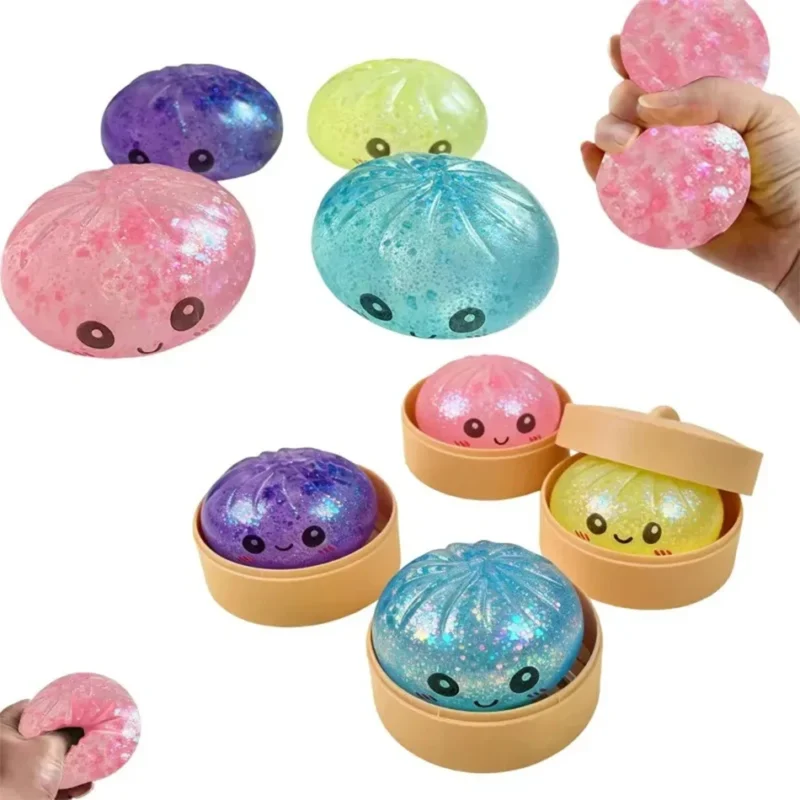 S2712f08b36654ab185d4179deea1788eQ.webp Mini Glitter Dumpling Squishy with Box Dumplings Sensory Steamer Soft Dough Ball for Decompression Fidget Toy Stress Relief Gift