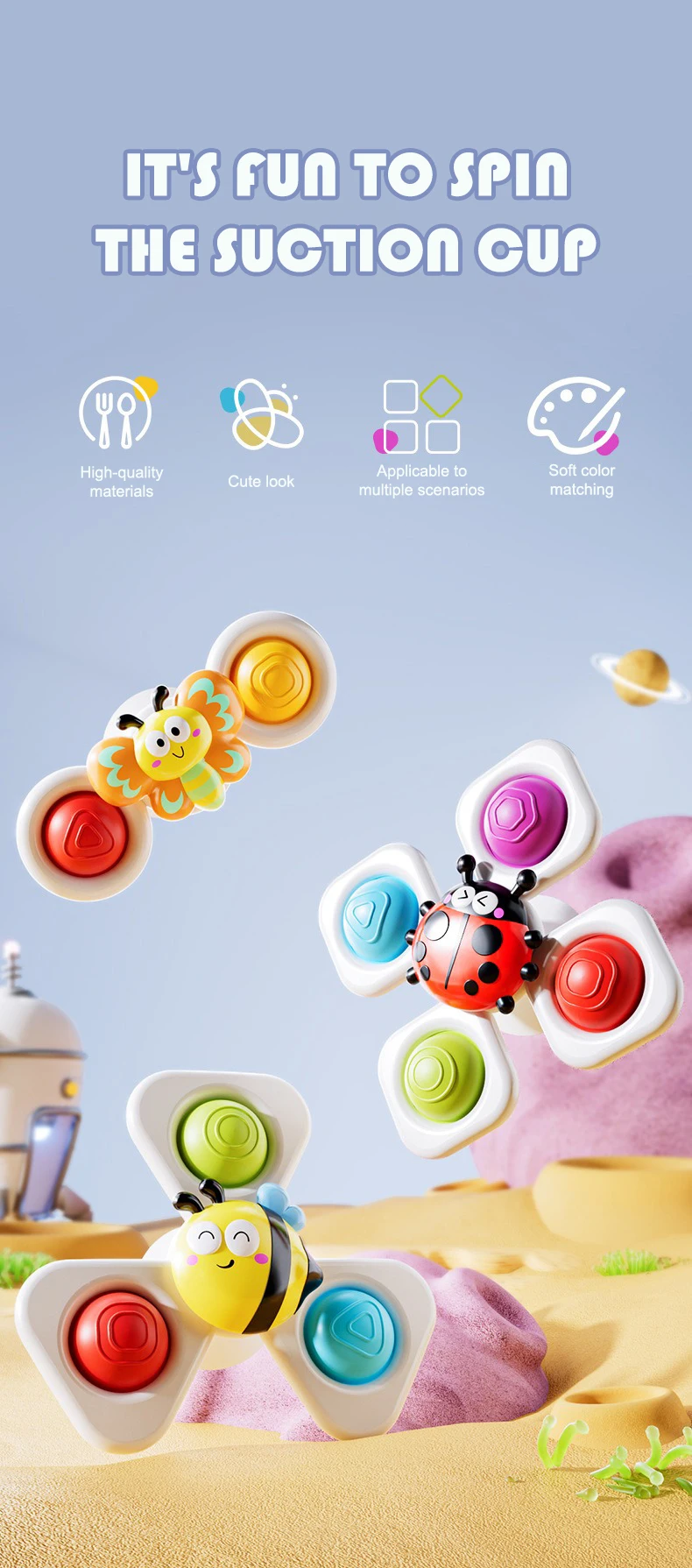 Cartoon spinning toy insect ocean-themed bath toy stress relief toy