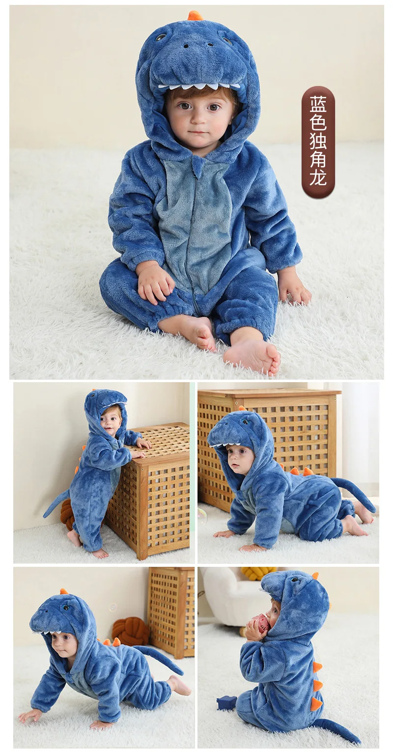 Cartoon Flannel Baby Rompers Unicorn Rabbit Dinosaur Pajamas Cotton Baby Boy Girls Animal Costume Baby Jumpsuit Kigurumi Outfits