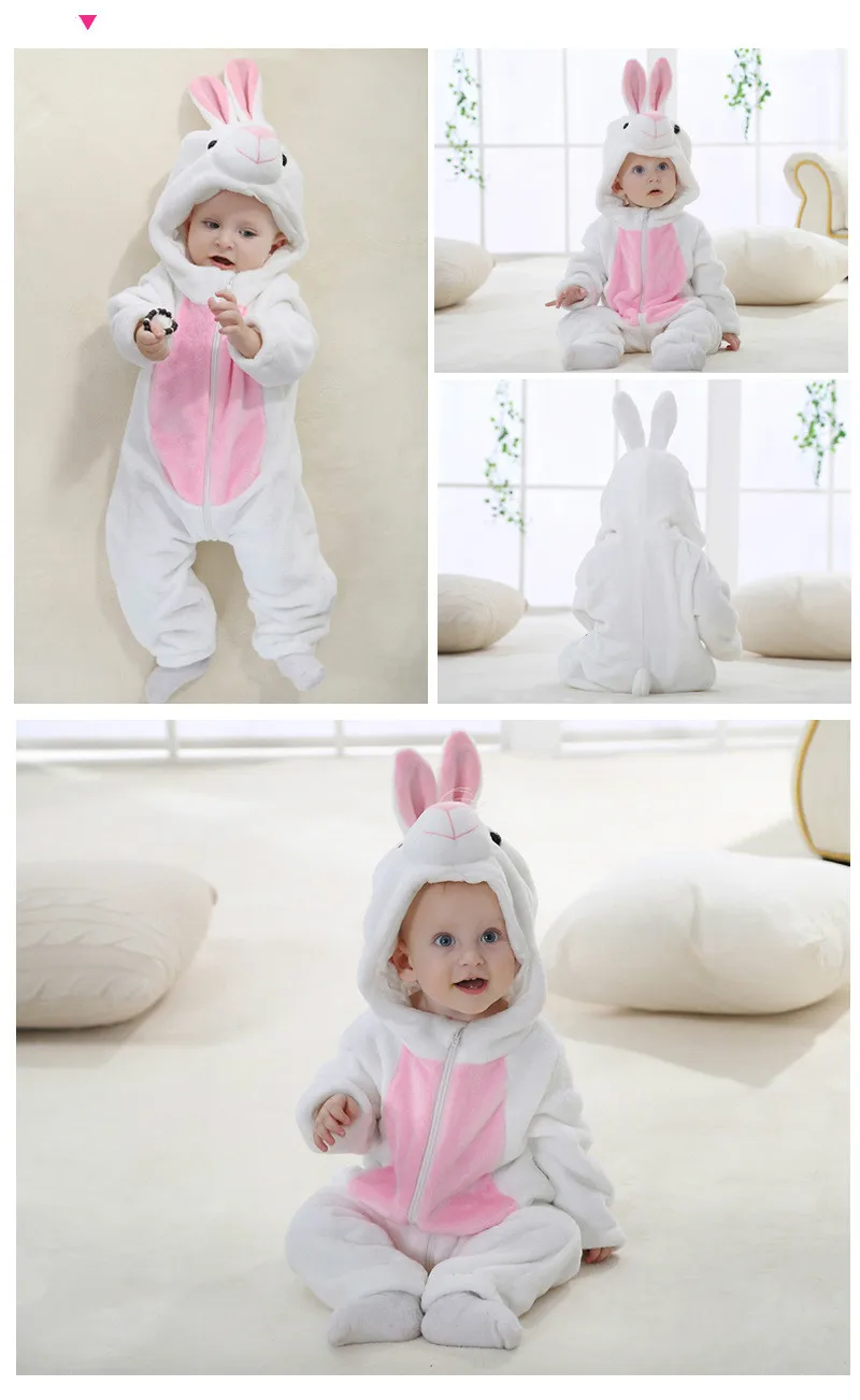 Cartoon Flannel Baby Rompers Unicorn Rabbit Dinosaur Pajamas Cotton Baby Boy Girls Animal Costume Baby Jumpsuit Kigurumi Outfits