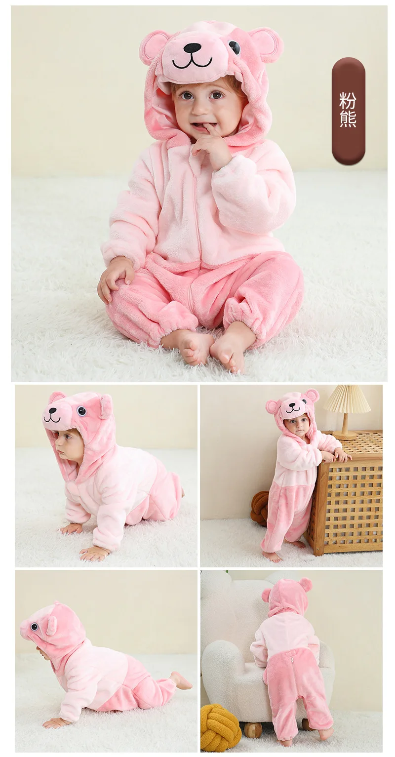 Cartoon Flannel Baby Rompers Unicorn Rabbit Dinosaur Pajamas Cotton Baby Boy Girls Animal Costume Baby Jumpsuit Kigurumi Outfits
